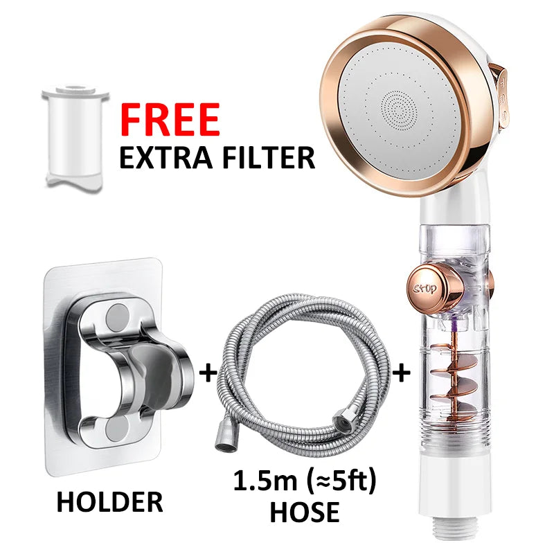 New 3 Mode High Pressure Adjustable Filter Rain Turbine Shower Head One Button Stop Water Saving Nozzle Bathroom Accessories
