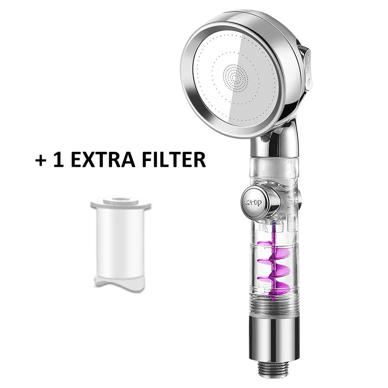 New 3 Mode High Pressure Adjustable Filter Rain Turbine Shower Head One Button Stop Water Saving Nozzle Bathroom Accessories