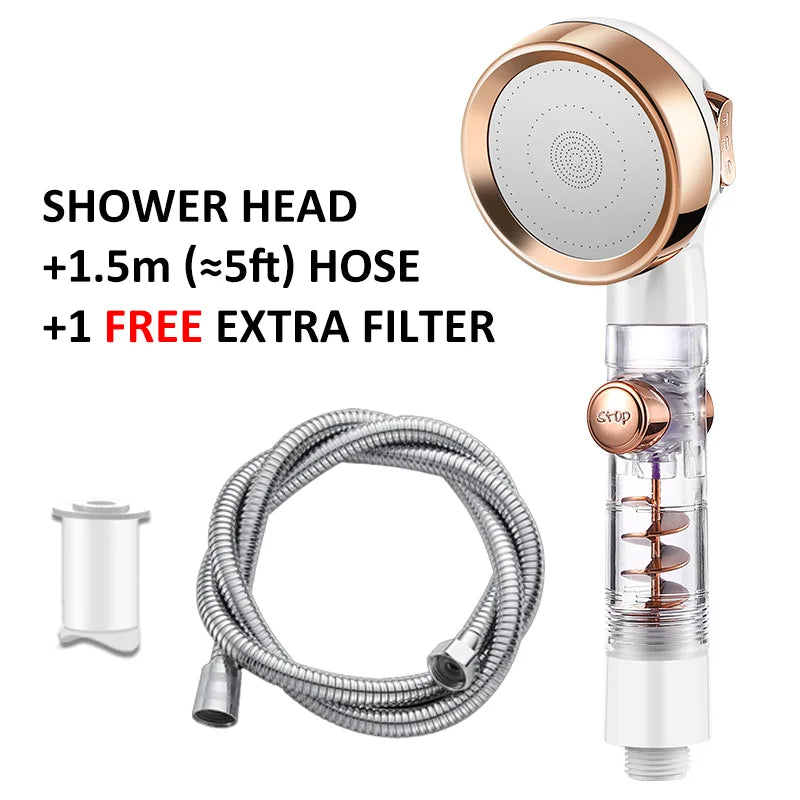 New 3 Mode High Pressure Adjustable Filter Rain Turbine Shower Head One Button Stop Water Saving Nozzle Bathroom Accessories