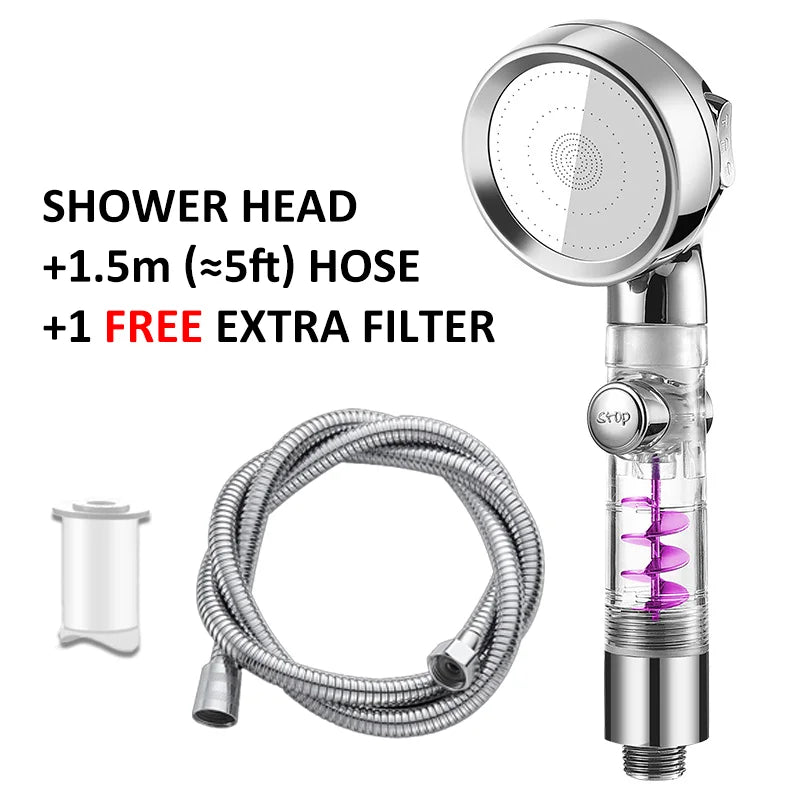 New 3 Mode High Pressure Adjustable Filter Rain Turbine Shower Head One Button Stop Water Saving Nozzle Bathroom Accessories