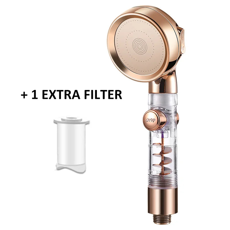 New 3 Mode High Pressure Adjustable Filter Rain Turbine Shower Head One Button Stop Water Saving Nozzle Bathroom Accessories