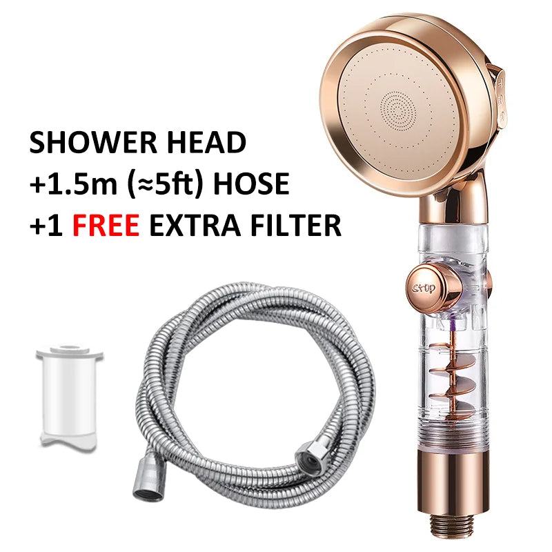 New 3 Mode High Pressure Adjustable Filter Rain Turbine Shower Head One Button Stop Water Saving Nozzle Bathroom Accessories
