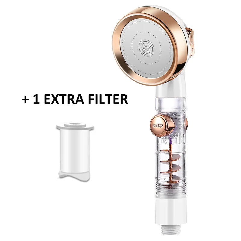 New 3 Mode High Pressure Adjustable Filter Rain Turbine Shower Head One Button Stop Water Saving Nozzle Bathroom Accessories