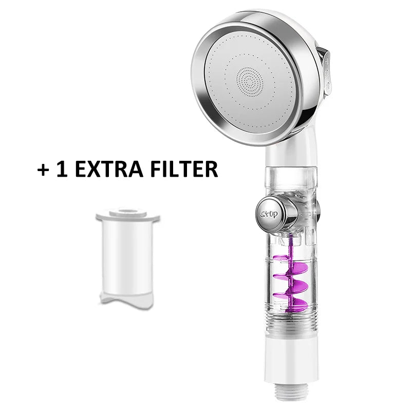 New 3 Mode High Pressure Adjustable Filter Rain Turbine Shower Head One Button Stop Water Saving Nozzle Bathroom Accessories